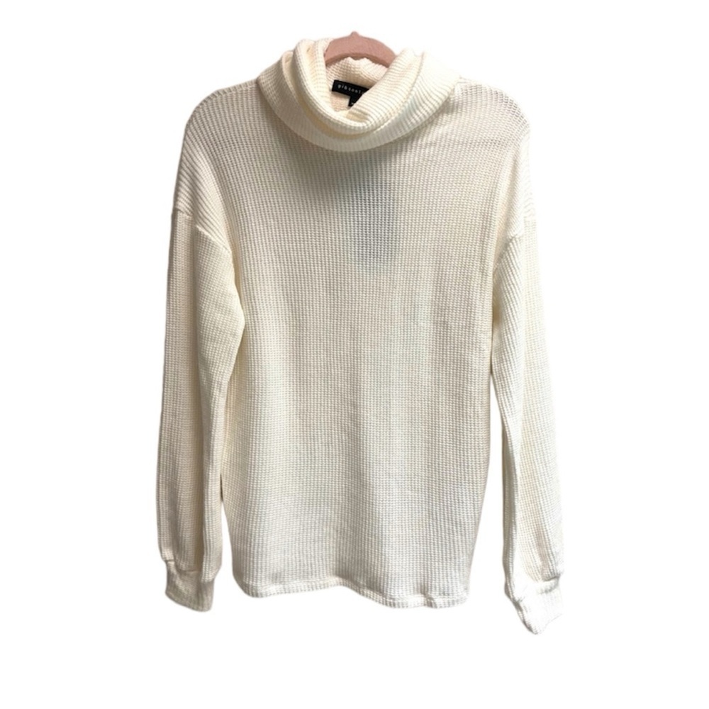 NWT- GIBSONLOOK Womens Cream Cowl Neck Blouson Sleeve Soft Luxe Sweater -Size XS